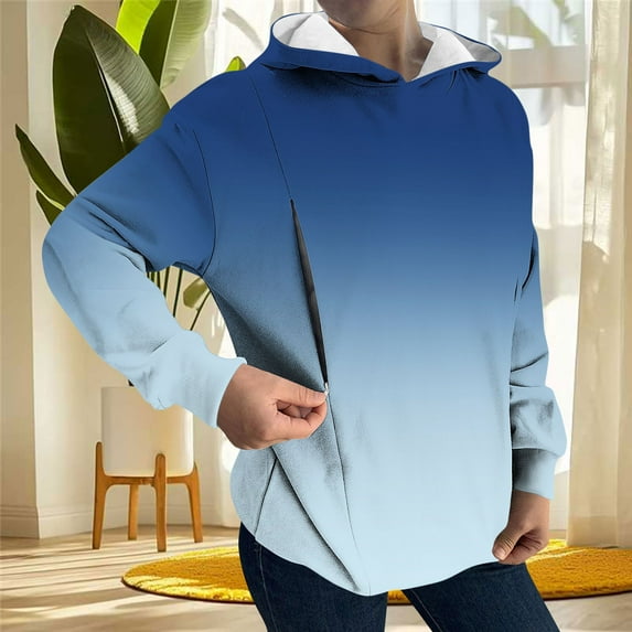 Pincandy Women's Nursing Hoodie Breastfeeding Maternity Sweatshirt Zip Long Sleeve Pregnancy Pullover Fall Fleece Sweater Tops