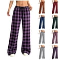 thumbnail image 1 of Pincandy Women's Plaid Elastic Waist Pants - Drawstring & Pockets, Wearable for Loungewear, 1 of 5