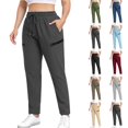 thumbnail image 1 of Pincandy Women's Plus Size Drawstring Solid Color Sports Pants with Zipper, Pockets, Casual & Workout Wear, 1 of 6