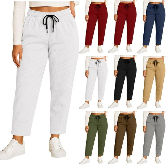 Pincandy Women's Plus Size Solid Color Fashion Elastic Waist Corduroy Wide Leg Pants with Pockets, Loose Fit, Casual & Daily Wear