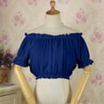 thumbnail image 1 of Pincandy Women's Renaissance Shirt Off Shoulder Puff Sleeve Loose Smocked Blouse Off Shoulder Ruffle Trim Ruched Short Sleeve Blouse Crop Top,Blue,2XL, 1 of 6