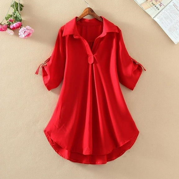 Pincandy Women's Shirt Cover Ups for Women V Neck Bathing Suit Cover Up Bikini Swimsuit Coverup Beach Dress Shirt,Red,XL