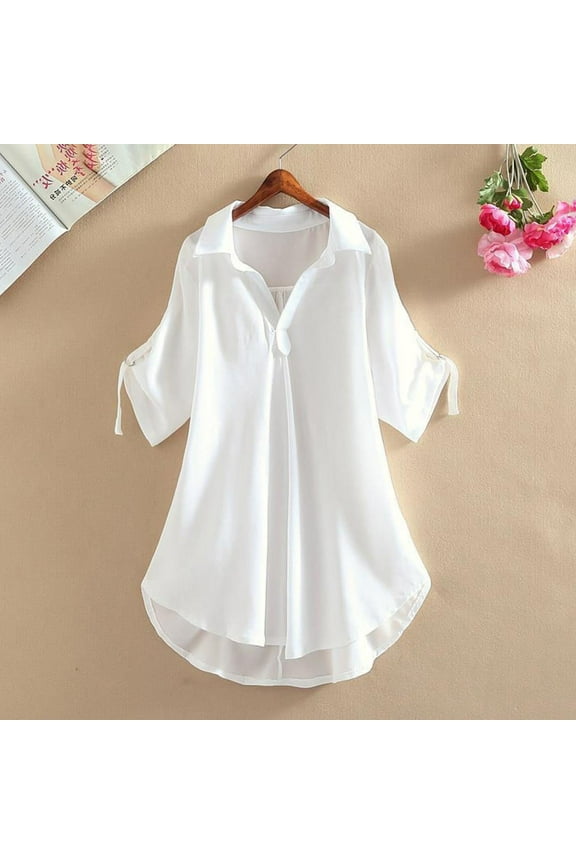 Women's Shirt Cover Ups for Women V Neck Bathing Suit Cover Up Bikini Swimsuit Coverup Beach Dress Shirt,White,L