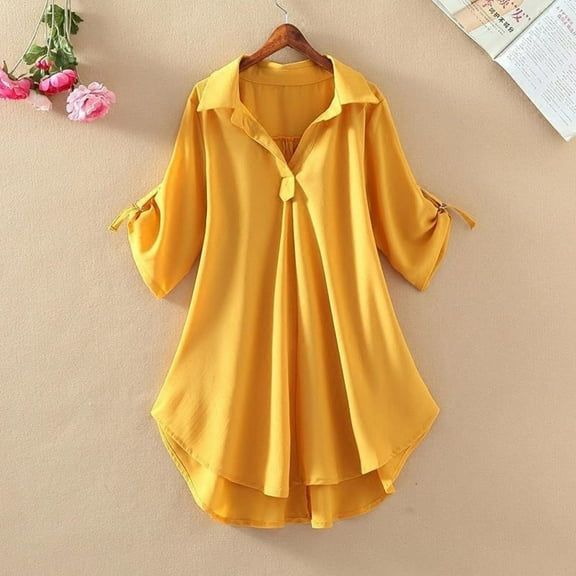 Pincandy Women's Shirt Cover Ups for Women V Neck Bathing Suit Cover Up Bikini Swimsuit Coverup Beach Dress Shirt,Yellow,M