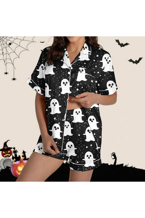 Women's Sleepwear Women's Pajama Sets Notch Collar Short Sleeve Button Down Nightwear Loungewear Top and Shorts