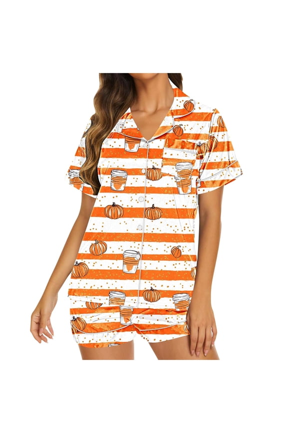 Women's Sleepwear Women's Pajama Sets Notch Collar Short Sleeve Button Down Nightwear Loungewear Top and Shorts