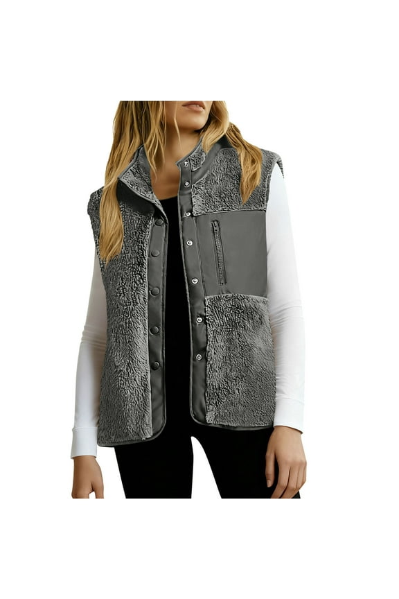 Women's Sleeveless Suede Long Vest Casual Lapel Open Front Duster Vest Casual Fashion Work Vests with Pockets