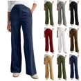 thumbnail image 1 of Pincandy Women's Solid Color Fashion Half Elastic Waist Corduroy Wide Leg Pants with Pockets, Loose Fit, Casual & Daily Wear, 1 of 7