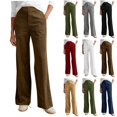 thumbnail image 1 of Pincandy Women's Solid Color Fashion Half Elastic Waist Corduroy Wide Leg Pants with Pockets, Loose Fit, Casual & Daily Wear, 1 of 7