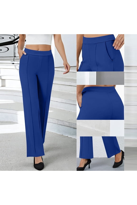 Women's Solid Color Gabardine Pants - Elastic Waist with Unique Leg Line Design, Loose Fit with Side Pockets, Ideal for Casual & Active Lifestyles