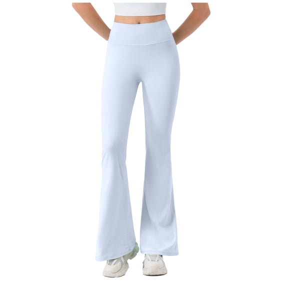 Pincandy Women's Solid Color High Waist Elastic Waist Yoga Pants, Flared Hem, Casual & Fitness Activities