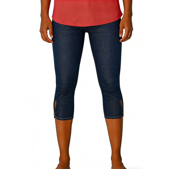 Pincandy Women's Solid Color Stretch Denim Leggings - 4 Pockets, 7/8 Length, Skinny Fit with Flared Hem, Perfect for Gym, Workout & Casual Wear