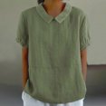 thumbnail image 1 of Pincandy Women's Solid Summer Linen Loose Lapel Doll Neck Cute Shirt Top Short Sleeve Polo Shirts Collared V Neck Button Summer Casual Top,Green,3XL, 1 of 6