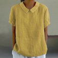 thumbnail image 1 of Pincandy Women's Solid Summer Linen Loose Lapel Doll Neck Cute Shirt Top Short Sleeve Shirts Collared V Neck Button Summer Casual Top,Yellow,XL, 1 of 6