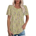 thumbnail image 1 of Pincandy Women's Spring/Summer Printed Round Neck Sleeve Short Sleeve Top Trendy Puff Short Sleeve T Shirts Cute Flowy Pleated Blouses Casual Crewneck Tunics Tee,Yellow,3XL, 1 of 6