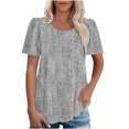 thumbnail image 1 of Pincandy Women's Spring/Summer Printed Round Neck Sleeve Short Sleeve Top Trendy Puff Short Sleeve T Shirts Cute Flowy Pleated Blouses Casual Crewneck Tunics Tee,Gray,3XL, 1 of 6