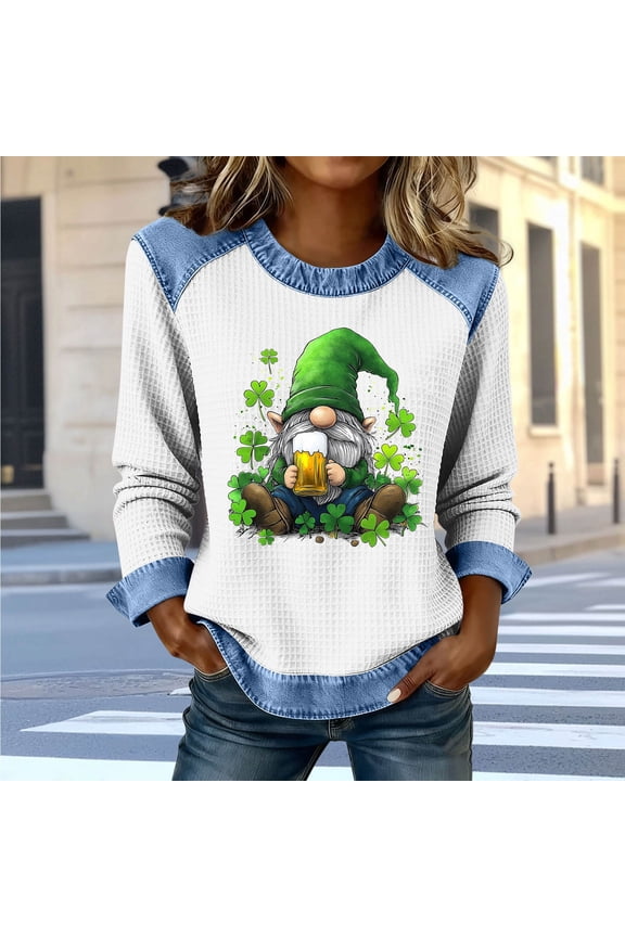 Women's St. Patrick's Day Irish Print Round Neck Drop Shoulder Fleece Long Sleeve Sweatshirt