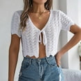 thumbnail image 1 of Pincandy Women's Summer Short Sleeve Crochet Shrug Tie Front Open Knit Cropped Cardigan Lightweight Bolero Sweater Cover Up, 1 of 7