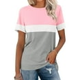 thumbnail image 1 of Pincandy Women's Summer Striped Pullover Tops 2025 Trendy Color Block Short Sleeve Tee Shirts Crew Neck Casual Loose Shirts, 1 of 7
