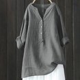 thumbnail image 1 of Pincandy Women's V-Neck Long Sleeve Loose Button Cotton and Linen Tunic Shirts Summer Shirts Blouse,Gray,5XL, 1 of 6