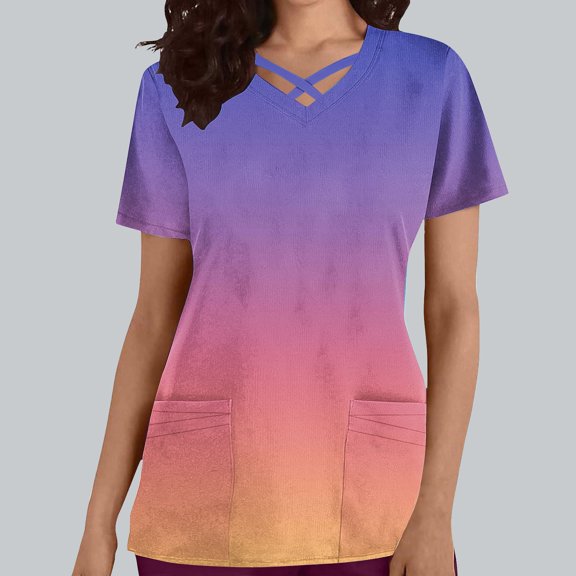 Pincandy Women's V-Neck Scrub Top, Modern Fit Tuck-in Top with Stretchy Rib-Knit Shoulders and Chest Pocket,Yellow,M