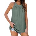 thumbnail image 1 of Pincandy Women's V-neck Hollow Hole Sleeveless Pleated Top V-neck Spaghetti Strap V-Neck Ribbed Tank Tops for Women,Army Green,L, 1 of 3