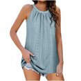 thumbnail image 1 of Pincandy Women's V-neck Hollow Hole Sleeveless Pleated Top V-neck Spaghetti Strap V-Neck Ribbed Tank Tops for Women,Blue,2XL, 1 of 3