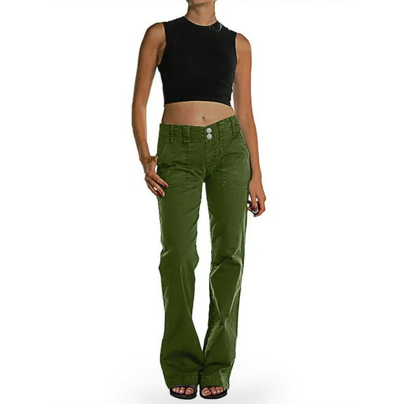 Pincandy Women's Wide Leg Pants for Women Mid Waist Dress Flare Straight Leg Corduroy Pants Workout Jeans Trendy