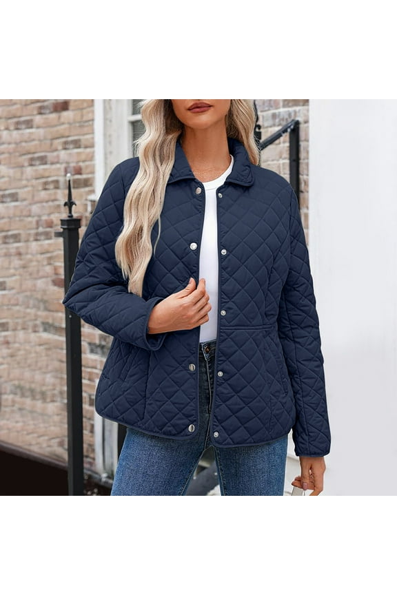 Women's Winter Quilted Jackets Long Sleeve Button Down Puffer Jacket Outerwear Coats with Pockets