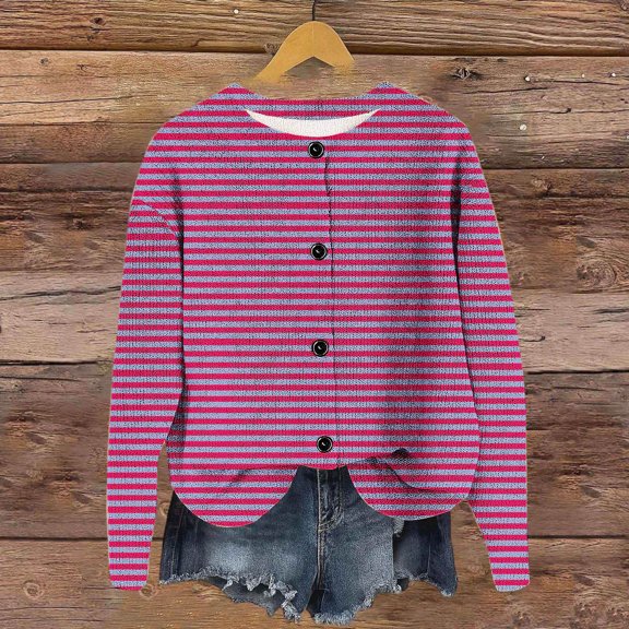 Pincandy Women's Wool Blended Fall Cardigan Crew Neck Sweaters Lightweight Long Sleeve Casual Outfits Top