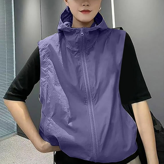 Pincandy Women’s Zip Up Vest Sleeveless Windbreaker Jacket Casual Stand Collar Outdoor Layer Tops