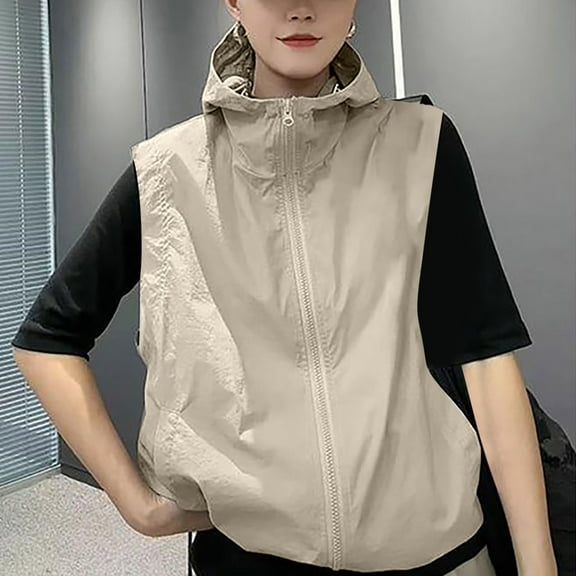 Pincandy Women’s Zip Up Vest Sleeveless Windbreaker Jacket Casual Stand Collar Outdoor Layer Tops