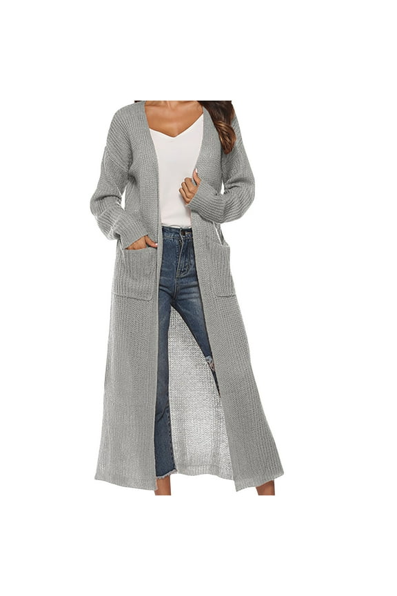 Womens Casual Long Sleeve Split Open Cardigan Knit Long Cardigan Sweaters with Pockets Fall Fashion 2025