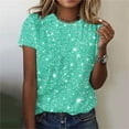 thumbnail image 1 of Pincandy Womens Casual T Shirts for Summer 2025 Short Sleeve Crewneck Tunic Shirts Floral Print Tops Pleated Dressy Blouse,Mint Green,S, 1 of 6