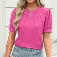 thumbnail image 1 of Pincandy Womens Dressy Casual Tops Keyhole Business Work Blouses Pleated Puff Sleeve Summer Shirts, 1 of 7