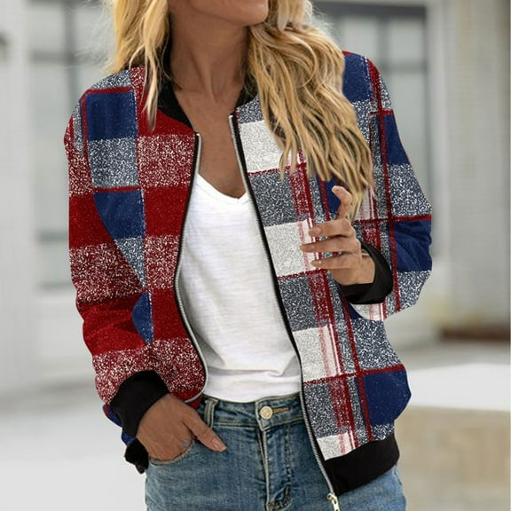 Pincandy Womens Fall Jacket Long Sleeve Zip Up Floral Outerwear Lightweight Loose Casual Bomber Coats With Pockets Clothing