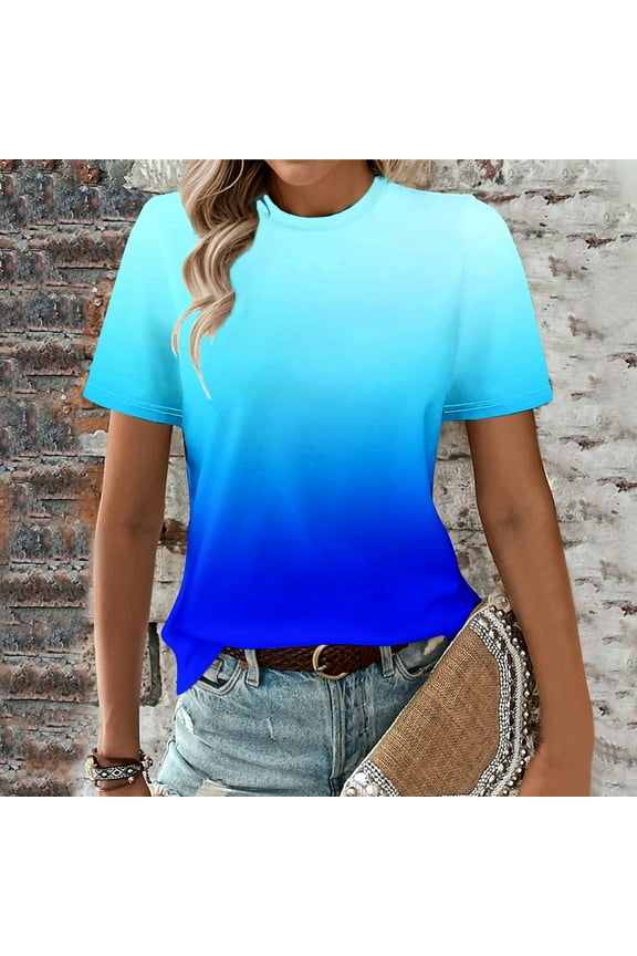 Womens Fashion Print Short Sleeve Out Blouse Round NeckUPF50+ Sun Protection Swim Quick Dry Bathing Shirt Top for Woman Long Short Sleeve,Blue,2XL