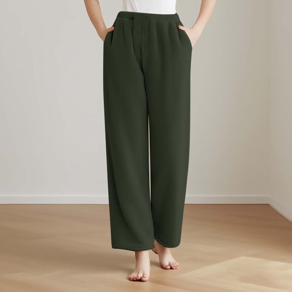 Pincandy Womens Fluffy Pajama Pants Fuzzy Fleece Cozy Lounge Pants with Pockets Winter Warm Pj Bottoms