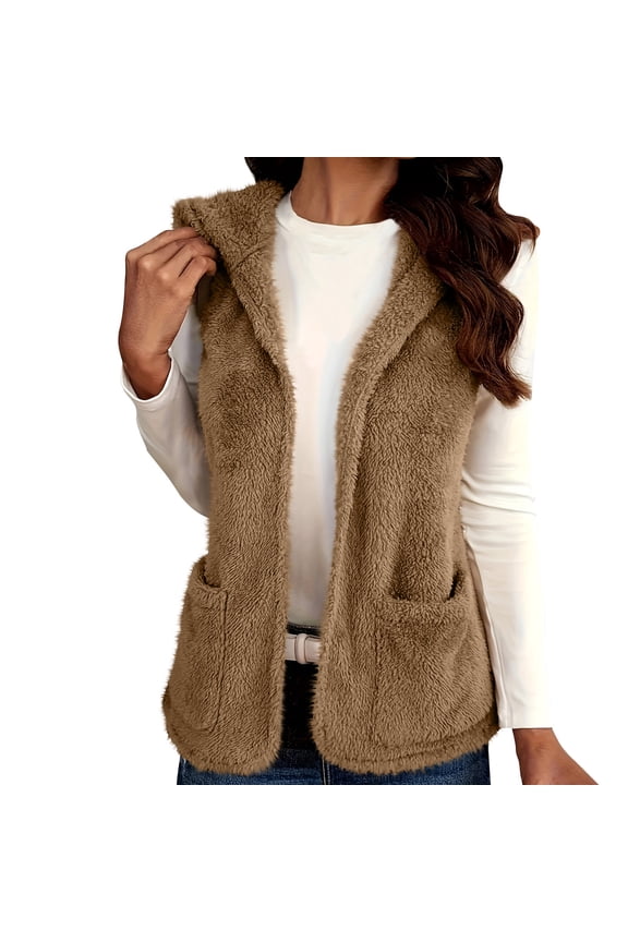 Womens Fuzzy Fleece Vest Sleeveless Button Down Fall Sherpa Jacket Winter Warm Old Money Outerwear with Pockets