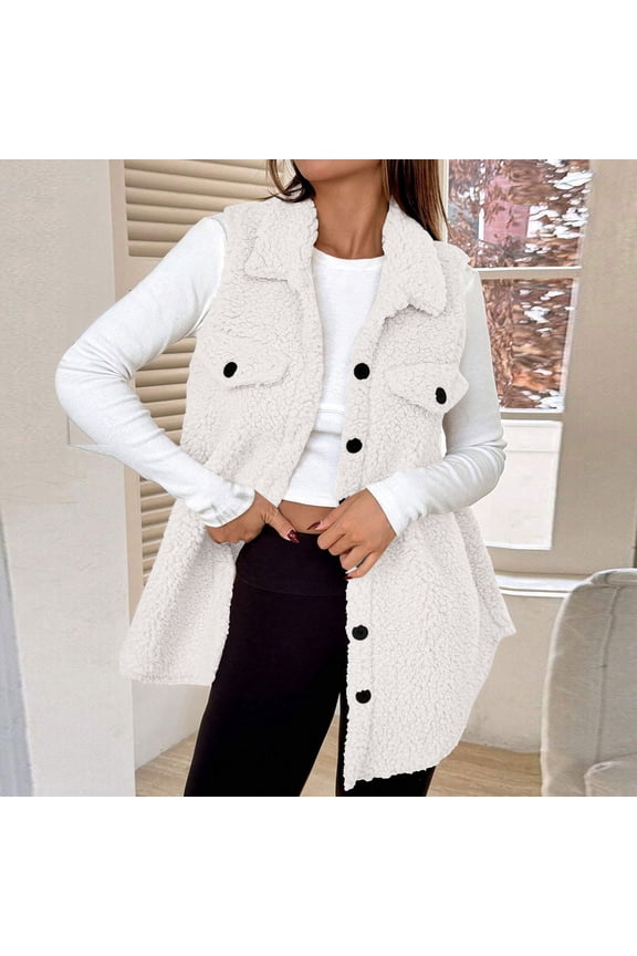 Womens Fuzzy Fleece Vest Sleeveless Button Down Fall Sherpa Jacket Winter Warm Old Money Outerwear with Pockets