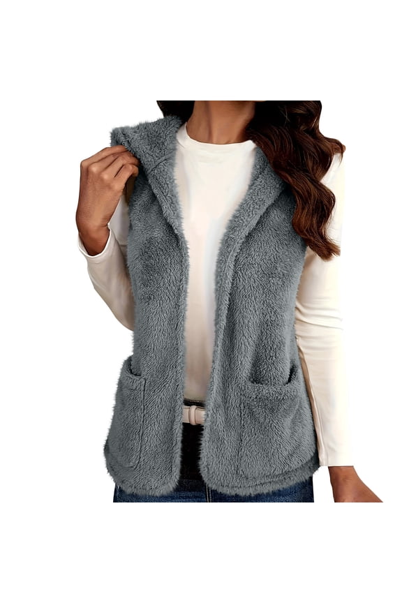 Womens Fuzzy Fleece Vest Sleeveless Button Down Fall Sherpa Jacket Winter Warm Old Money Outerwear with Pockets