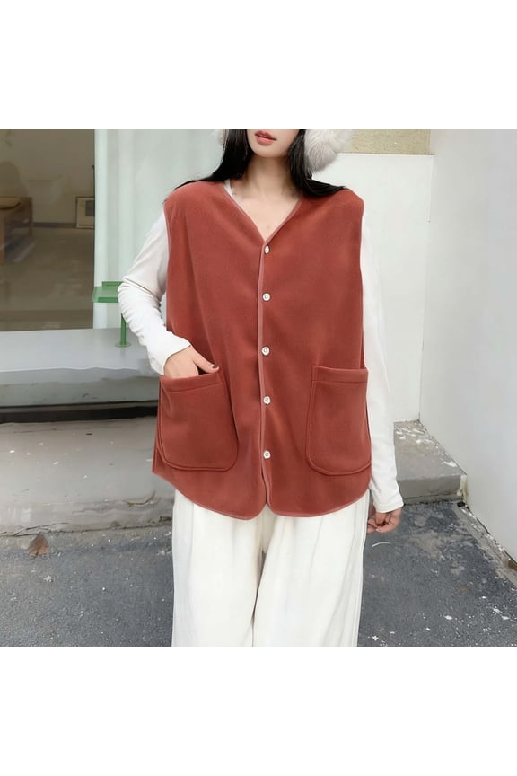 Womens Fuzzy Fleece Vest Sleeveless Button Down Fall Sherpa Jacket Winter Warm Old Money Outerwear with Pockets