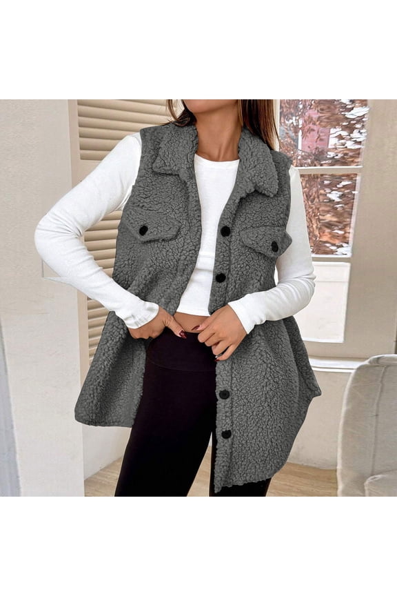 Womens Fuzzy Fleece Vest Sleeveless Button Down Fall Sherpa Jacket Winter Warm Old Money Outerwear with Pockets