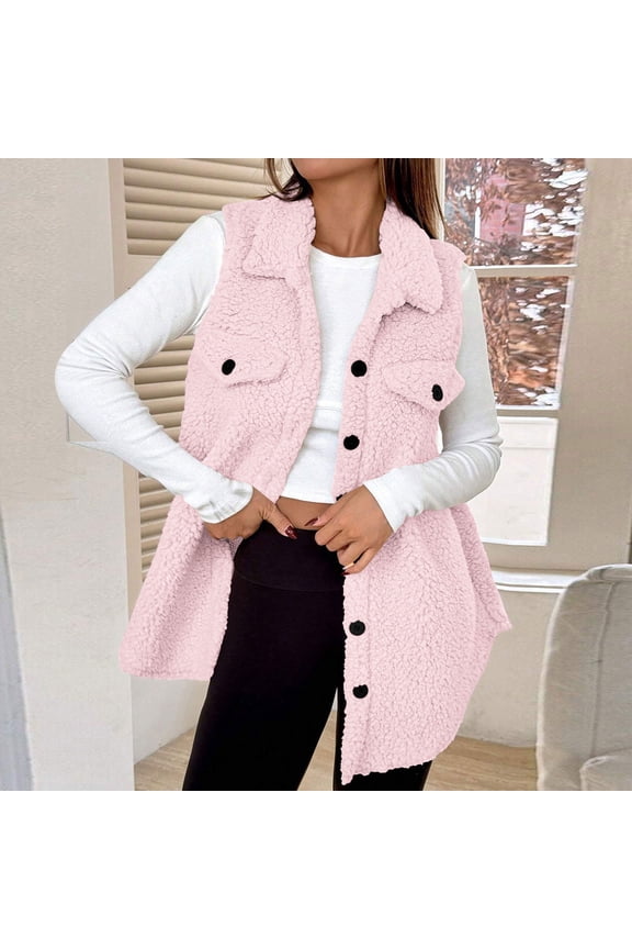 Womens Fuzzy Fleece Vest Sleeveless Button Down Fall Sherpa Jacket Winter Warm Old Money Outerwear with Pockets