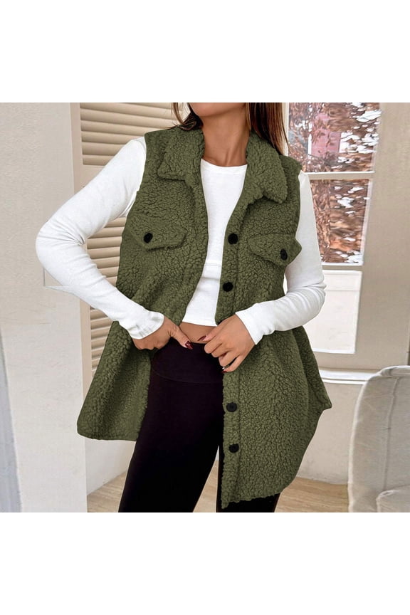 Womens Fuzzy Fleece Vest Sleeveless Button Down Fall Sherpa Jacket Winter Warm Old Money Outerwear with Pockets