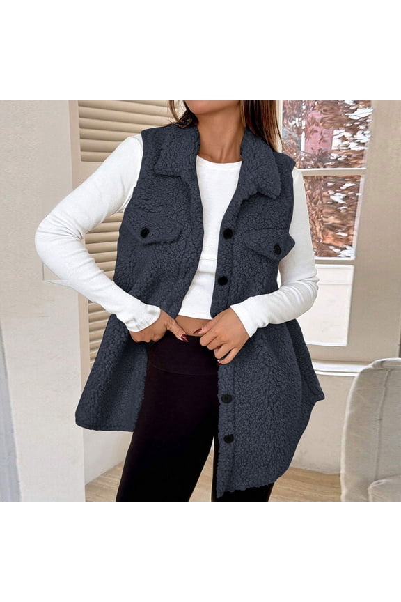 Womens Fuzzy Fleece Vest Sleeveless Button Down Fall Sherpa Jacket Winter Warm Old Money Outerwear with Pockets