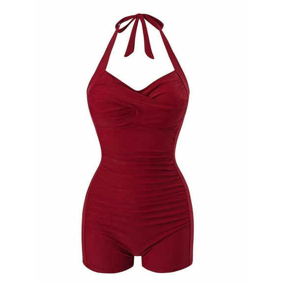 Pincandy Womens New US European Style Tie One Piece Swimsuit Modest Tummy Control Boy Short Stretchy Padded Wireless for Beach Spa Pool Vacation Wear
