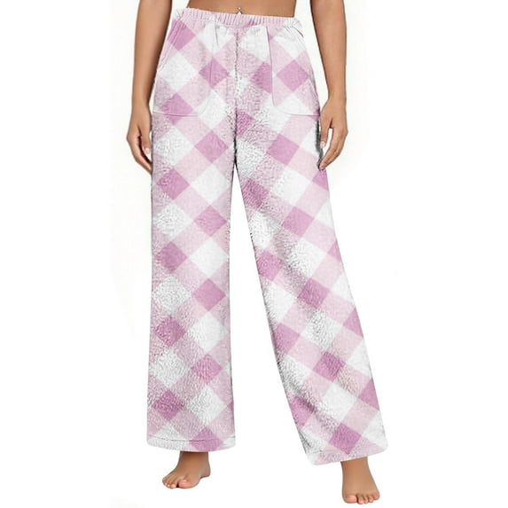 Pincandy Womens Plaid Fluffy Pajama Pants Fuzzy Fleece Cozy Lounge Pants with Pockets Winter Warm Pj Bottoms