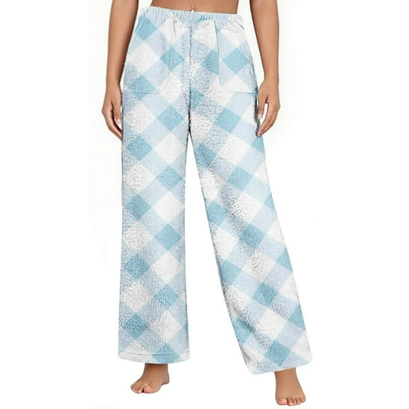 Pincandy Womens Plaid Fluffy Pajama Pants Fuzzy Fleece Cozy Lounge Pants with Pockets Winter Warm Pj Bottoms