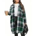 thumbnail image 1 of Pincandy Womens Plus Size Flannel Plaid Shirts Long Sleeve Lounge Lapel Boyfriend Button Down Tartan Long Jacket Coats, 1 of 2